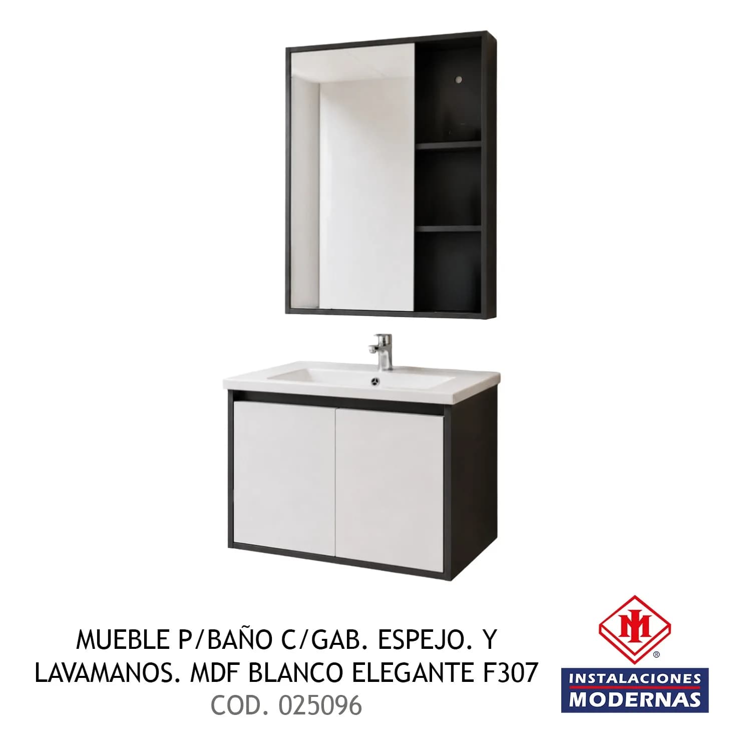 MUEBLE P/BAÑO C/GAB. ESPEJO. Y Lavamanos. MDF BLANCO ELEGANTE F307