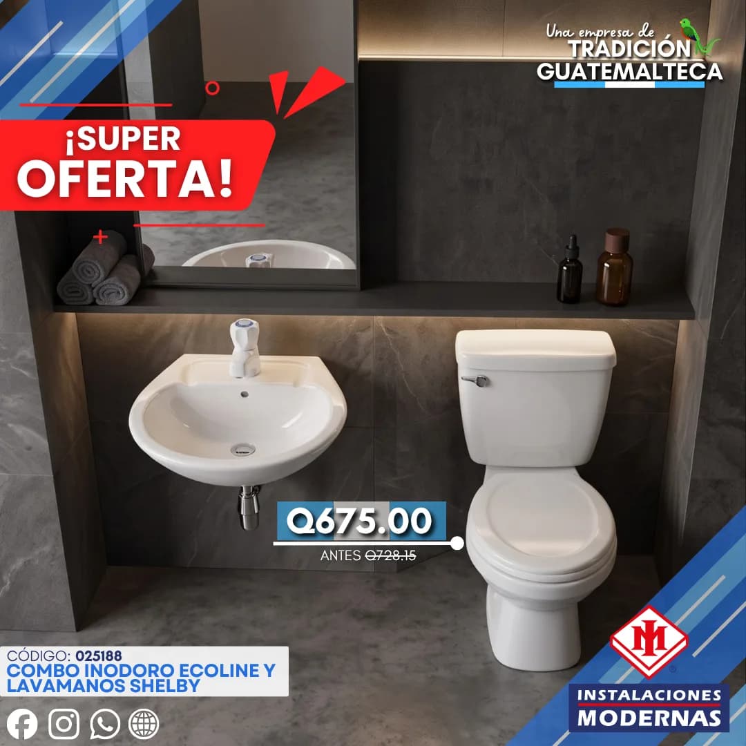 COMBO INODORO RED ECOLINE BL + Lavamanos SHELBY BL C/ACCS S/PED.
